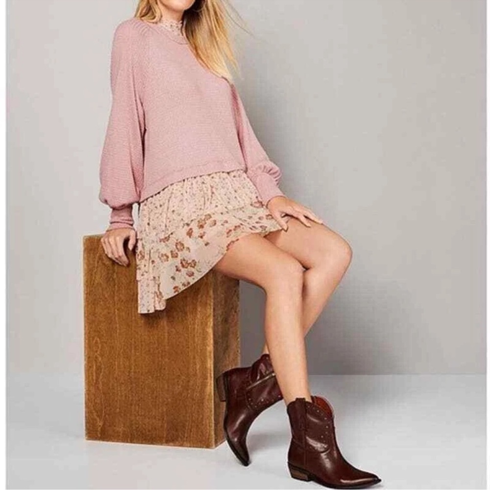 FREE PEOPLE: Sweet Escape Thermal Waffle Knit  Layered Floral Chiffon Dress..NWT - Picture 3 of 11
